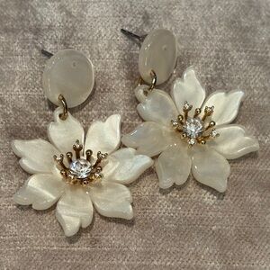 Elegant Floral Acrylic Pearlized Earrings with Crystal Accents